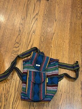 Pinzon Artesanias Mini Backpack Multicolor Aztec Woven‎ Cotton Drawstring Boho